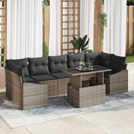 Garten-Sofa-Set mit Kissen mit Speicher 8 pcs Grau Poly-Rattan vidaXL