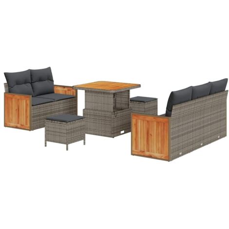 Garten-Sofa-Set mit Kissen mit Speicher 8 pcs Grau Poly Rattan vidaXL