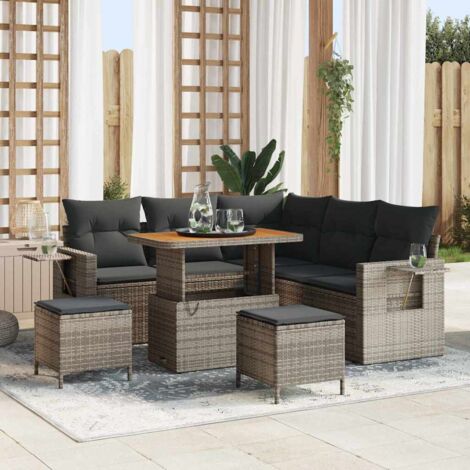 Garten-Sofa-Set mit Kissen mit Speicher 8 pcs Grau vidaXL