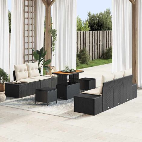 Garten-Sofa-Set mit Kissen mit Speicher 8 pcs Schwarz und Creme vidaXL