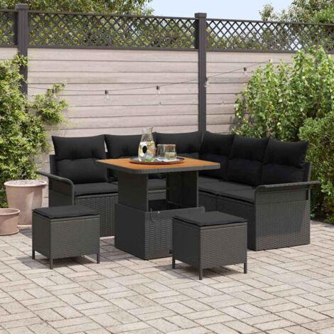 Garten-Sofa-Set mit Kissen mit Speicher 8 pcs Schwarz vidaXL