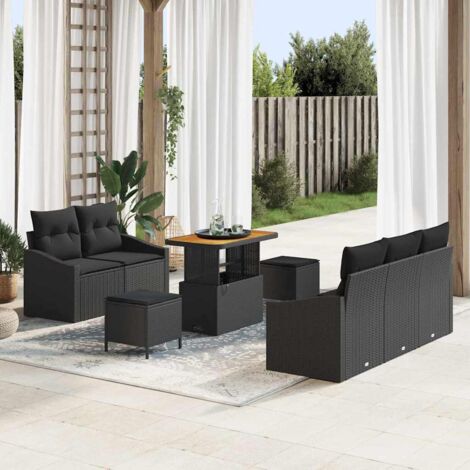 Garten-Sofa-Set mit Kissen mit Speicher 8 pcs Schwarz vidaXL