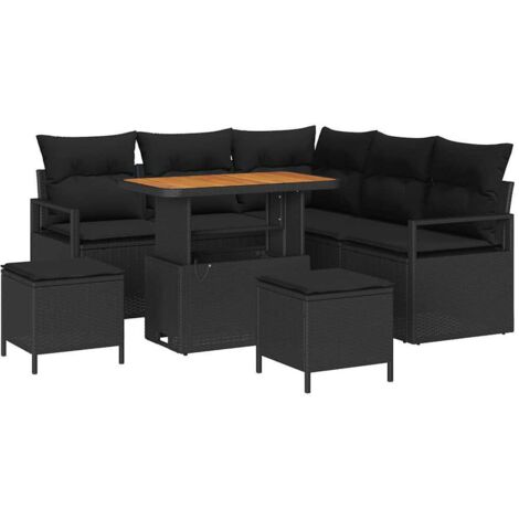 Garten-Sofa-Set mit Kissen mit Speicher 8 pcs Schwarz vidaXL