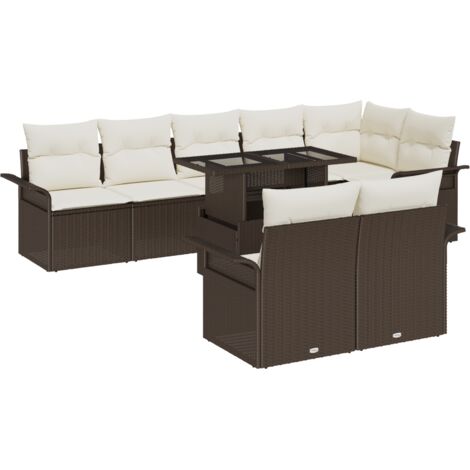 Garten-Sofa-Set mit Kissen mit Speicher 9 pcs Braun Poly Rattan vidaXL
