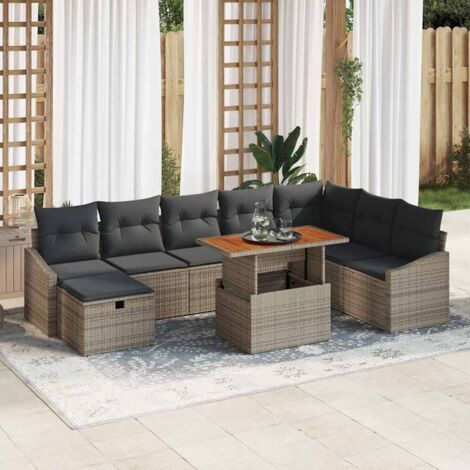 Garten-Sofa-Set mit Kissen mit Speicher 9 pcs Grau Poly Rattan vidaXL