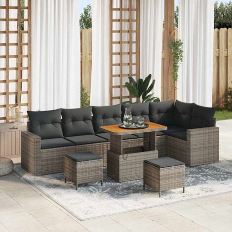 Garten-Sofa-Set mit Kissen mit Speicher 9 pcs Grau vidaXL