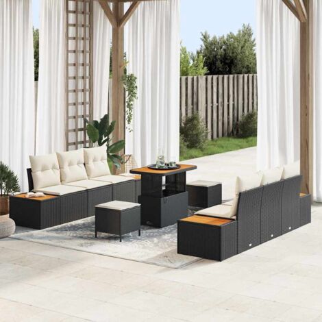 Garten-Sofa-Set mit Kissen mit Speicher 9 pcs Schwarz und Creme vidaXL