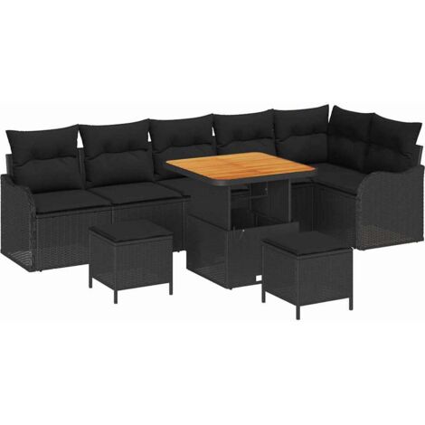 Garten-Sofa-Set mit Kissen mit Speicher 9 pcs Schwarz vidaXL
