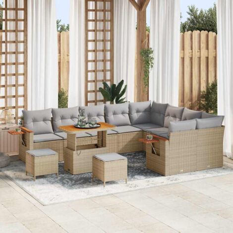 Garten-Sofa-Set mit Kissen mit Speicher Beige Poly Rattan vidaXL