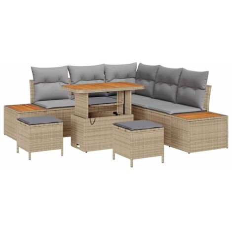Garten-Sofa-Set mit Kissen mit Speicher Beige Poly Rattan vidaXL