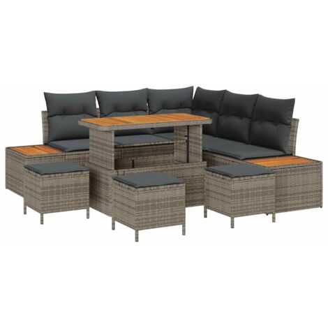 Garten-Sofa-Set mit Kissen mit Speicher Grau Poly Rattan vidaXL