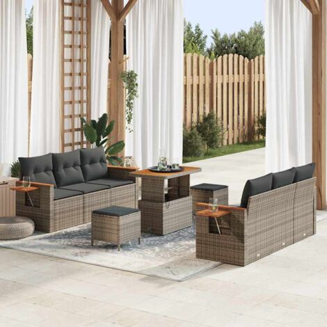Garten-Sofa-Set mit Kissen mit Speicher Grau Poly Rattan vidaXL