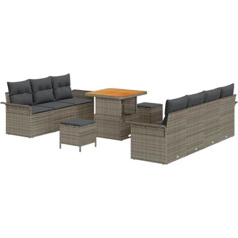 Garten-Sofa-Set mit Kissen mit Speicher mit Kissen 10 pcs Grau vidaXL
