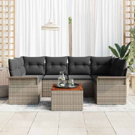 Garten-Sofa-Set mit Kissen mit Speicher mit Kissen 7 pcs Grau vidaXL