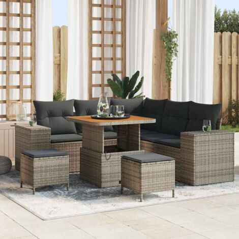 Garten-Sofa-Set mit Kissen mit Speicher mit Kissen 8 pcs Grau vidaXL