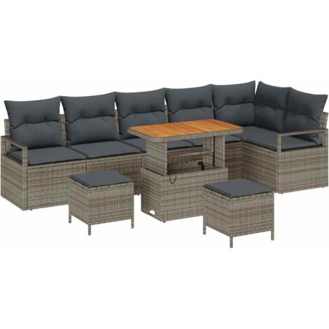 Garten-Sofa-Set mit Kissen mit Speicher mit Kissen 9 pcs Grau vidaXL