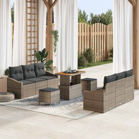 Garten-Sofa-Set mit Kissen mit Speicher mit Kissen 9 pcs Grau vidaXL
