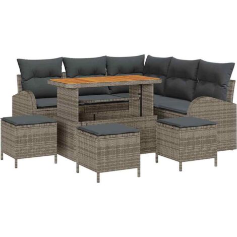 Garten-Sofa-Set mit Kissen mit Speicher mit Kissen 9 pcs Grau vidaXL