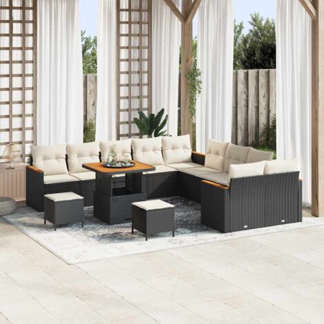 Garten-Sofa-Set mit Kissen mit Speicher Schwarz Poly Rattan vidaXL