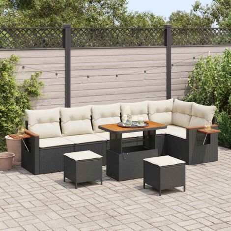 Garten-Sofa-Set mit Kissen mit Speicher Schwarz Poly Rattan vidaXL