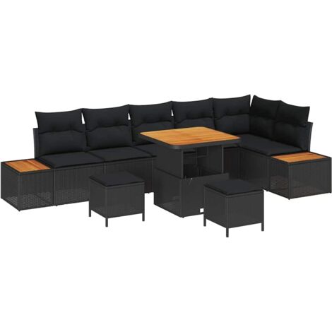 Garten-Sofa-Set mit Kissen mit Speicher Schwarz Poly Rattan vidaXL