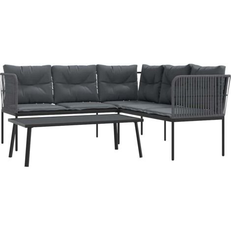 Garten-Sofa-Set mit Kissen Schwarz Stahl Textilene