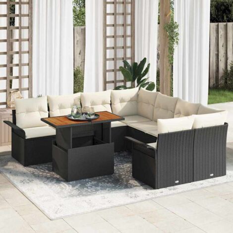 Garten-Sofa-Set mit Kissen Schwarz und Creme vidaXL