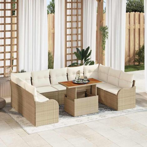 Garten-Sofa-Set mit Speicher 10 pcs Beige Poly Rattan vidaXL