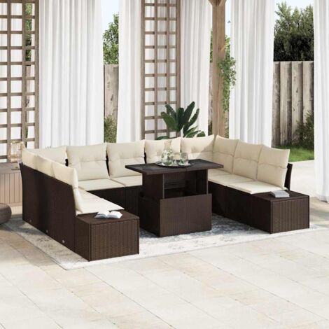 Garten-Sofa-Set mit Speicher 10 pcs Braun Poly Rattan vidaXL
