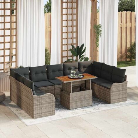 Garten-Sofa-Set mit Speicher 10 pcs Grau Poly Rattan vidaXL
