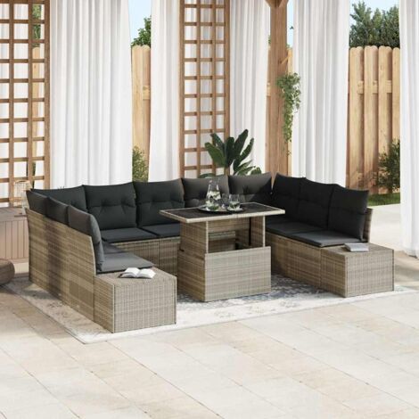 Garten-Sofa-Set mit Speicher 10 pcs Hellgrau Poly Rattan vidaXL
