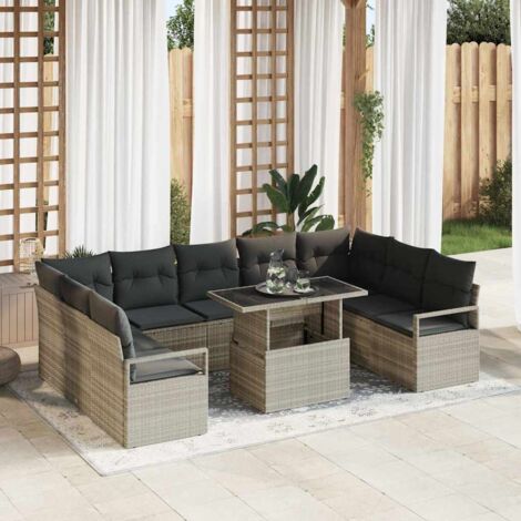 Garten-Sofa-Set mit Speicher 10 pcs Hellgrau Poly Rattan vidaXL