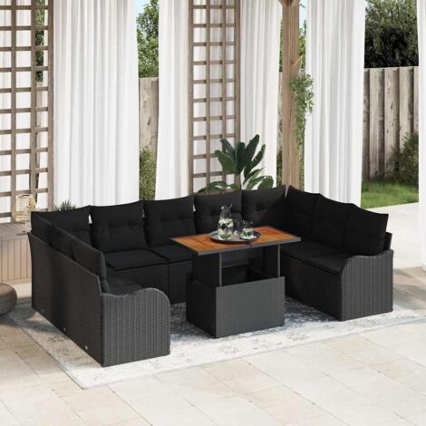 Garten-Sofa-Set mit Speicher 10 pcs Schwarz Poly Rattan vidaXL
