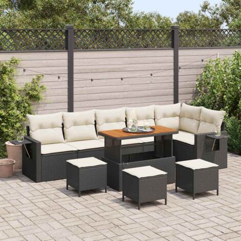 Garten-Sofa-Set mit Speicher 10 pcs Schwarz Poly Rattan vidaXL