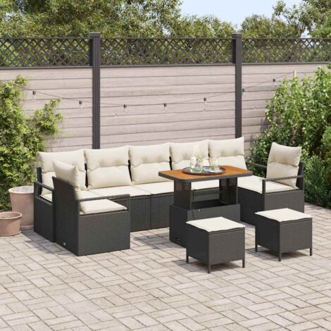 Garten-Sofa-Set mit Speicher 10 pcs Schwarz Poly Rattan vidaXL