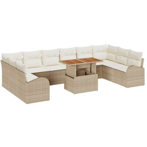 Garten-Sofa-Set mit Speicher 11 pcs Beige Poly Rattan vidaXL