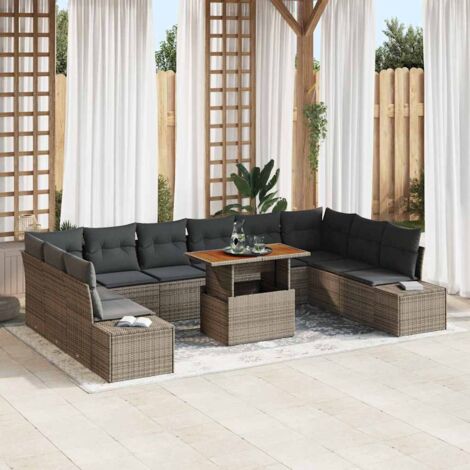Garten-Sofa-Set mit Speicher 11 pcs Grau Poly Rattan vidaXL