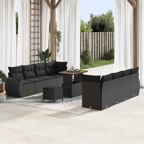 Garten-Sofa-Set mit Speicher 11 pcs Schwarz Poly Rattan vidaXL