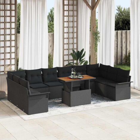 Garten-Sofa-Set mit Speicher 11 pcs Schwarz Poly Rattan vidaXL