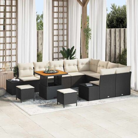 Garten-Sofa-Set mit Speicher 12 pcs Schwarz Poly Rattan vidaXL