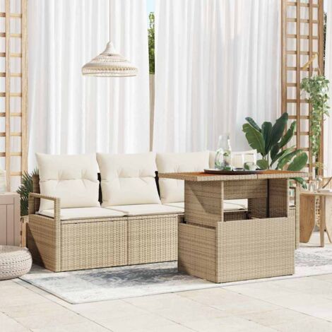 Garten-Sofa-Set mit Speicher 5 pcs Beige Poly Rattan vidaXL