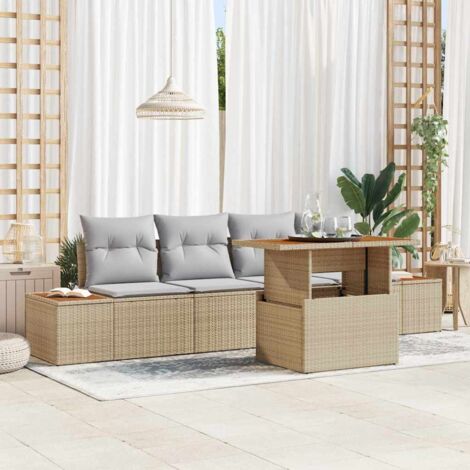 Garten-Sofa-Set mit Speicher 5 pcs Beige Poly Rattan vidaXL