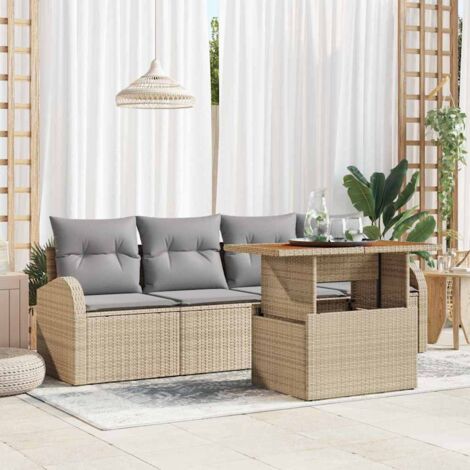 Garten-Sofa-Set mit Speicher 5 pcs Beige Poly Rattan vidaXL