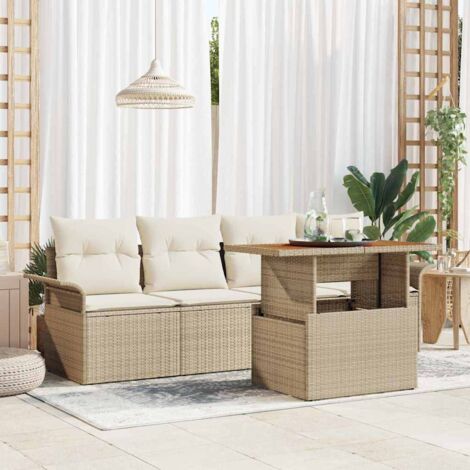 Garten-Sofa-Set mit Speicher 5 pcs Beige Poly Rattan vidaXL