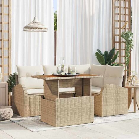 Garten-Sofa-Set mit Speicher 5 pcs Beige Poly Rattan vidaXL
