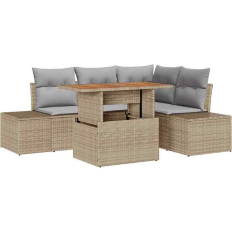 Garten-Sofa-Set mit Speicher 5 pcs Beige Poly Rattan vidaXL