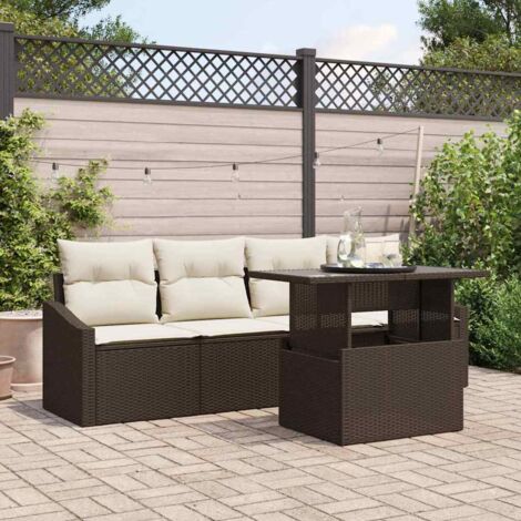 Garten-Sofa-Set mit Speicher 5 pcs Braun Poly Rattan vidaXL