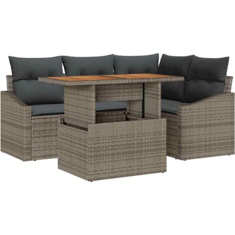Garten-Sofa-Set mit Speicher 5 pcs Grau Poly Rattan vidaXL