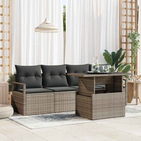 Garten-Sofa-Set mit Speicher 5 pcs Grau Poly Rattan vidaXL