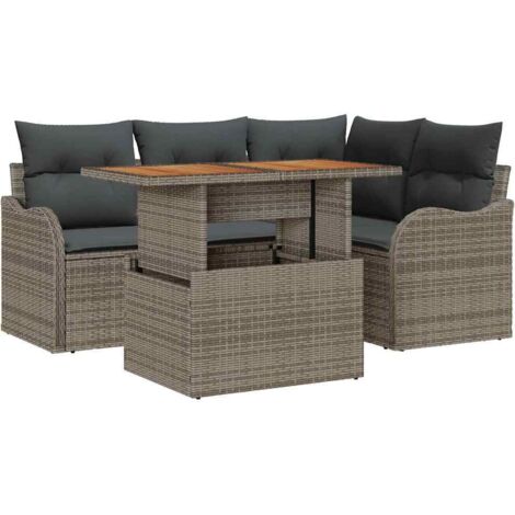 Garten-Sofa-Set mit Speicher 5 pcs Grau Poly Rattan vidaXL